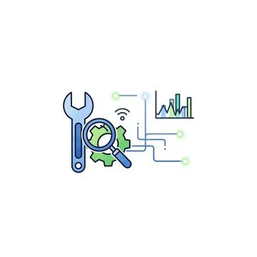 Tools and data analysis icons for technology and business Stock Illustration
