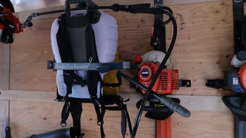 Tools and equipment inside a landscaper's trailer Stock Footage 215206150