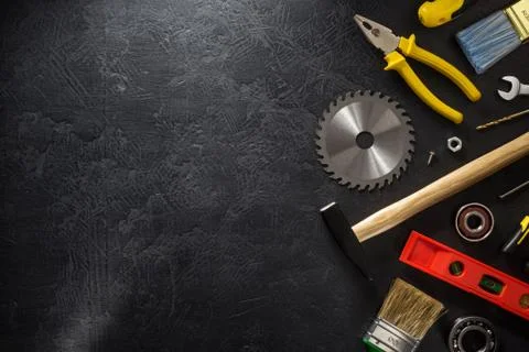 Tools and instruments on black Foto stock