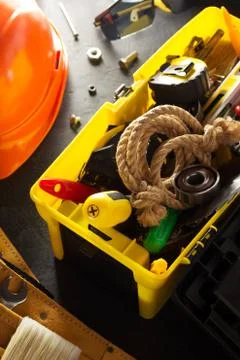 Tools and instruments in toolbox Foto stock