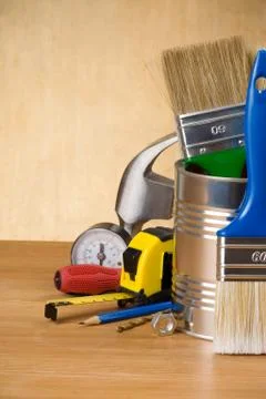 Tools and instruments on wood Stock Photos