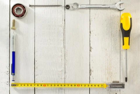 Tools and instruments on wood Stock Photos