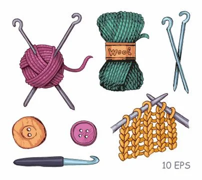 Tools and materials for knitting. Vector sketch Stock Illustration