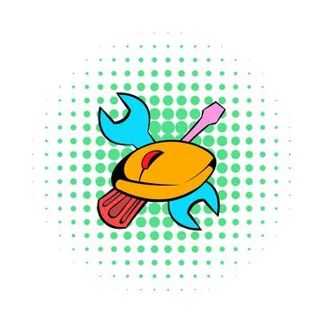 Tools and mouse icon, comics style Stock Illustration