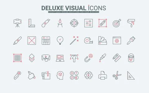 Tools and software for art design, vision and creative ideas of artist line Stock Illustration