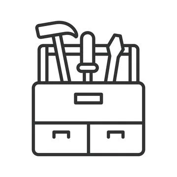 Tools and toolbox icon in line design. Tools, toolbox, repair, construction Stock Illustration