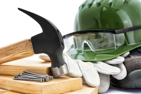 Tools and work equipment for carpenter. Carpentry. Stock Photos
