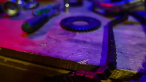 Tools and work in motorcycle workshop. garage working Video stock 104926957