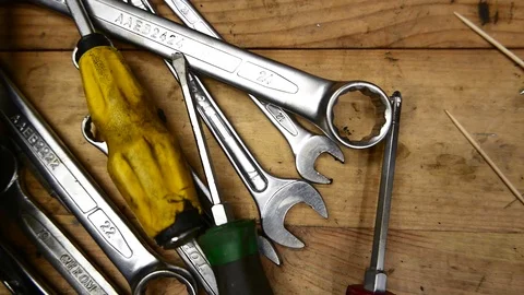 Tools and work in motorcycle workshop. garage working Video stock 104927052
