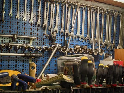 Tools and wrenches from a home workshop Stock Photos