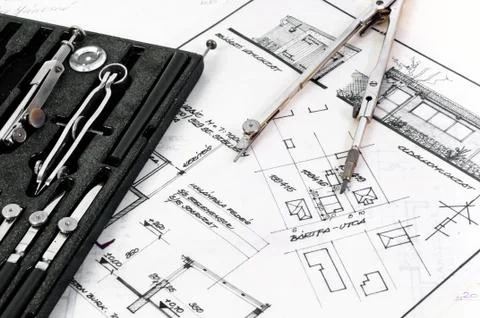 Tools of an architect ready to be used right away Stock Photos