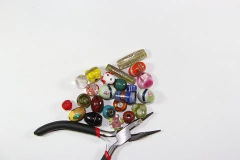 TOOLS ARMADO BIJOUTERI SCISSORS PEELS BOLITAS BEADS Stock Photos
