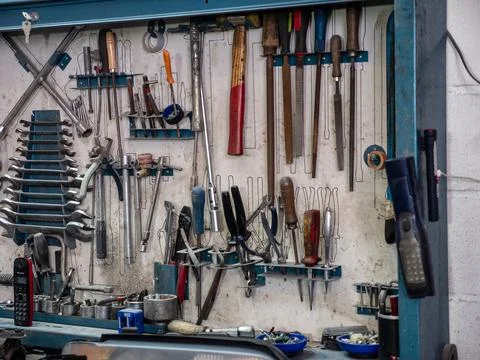 Tools in an auto body shop Stock Photos