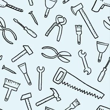 Tools background - seamless doodle texture. DIY and woodworking tools vector. Stock Illustration