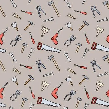Tools background - seamless texture. DIY and woodworking tools vector. Illustrazione stock