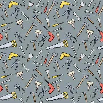 Tools background - seamless texture. DIY and woodworking tools vector. Illustrazione stock