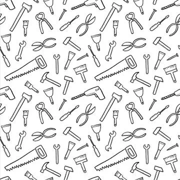 Tools background - seamless texture. DIY and woodworking tools vector. Illustrazione stock