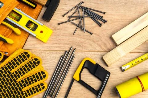 Tools in the bag for carpentry and accessories. Stock Photos