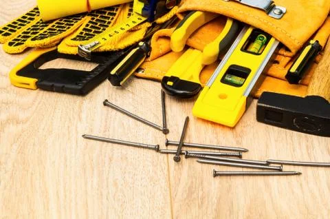 Tools in the bag for carpentry and accessories. Stock Photos
