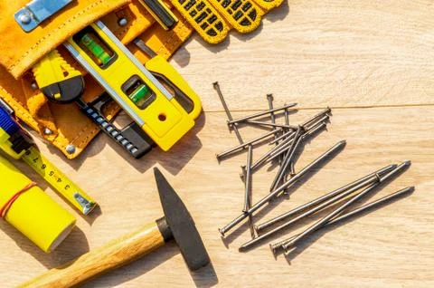 Tools in the bag for carpentry and accessories. Stock Photos