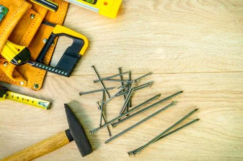 Tools in the bag for carpentry and accessories. Stock Photos