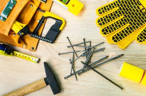 Tools in the bag for carpentry and accessories. Stock Photos