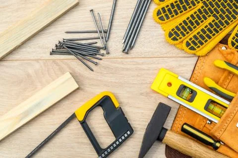 Tools in the bag for carpentry and accessories. Stock Photos