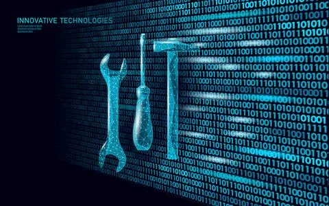 Tools binary code background illustration. Mechanical equipment construction イラスト素材