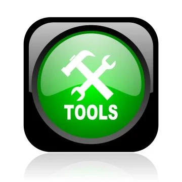 Tools black and green square web glossy icon. Illustrazione stock