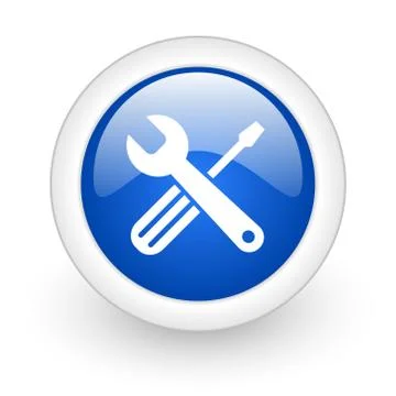 Tools blue glossy icon on white background. Stock Illustration