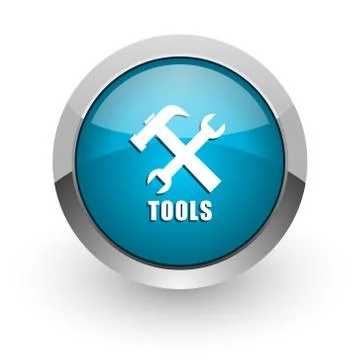 Tools blue silver metallic chrome border web and mobile phone icon on white b Stock Illustration