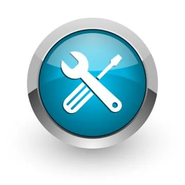 Tools blue silver metallic chrome border web and mobile phone icon on white b Stock Illustration
