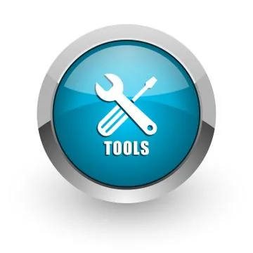 Tools blue silver metallic chrome border web and mobile phone icon on white b Stock Illustration