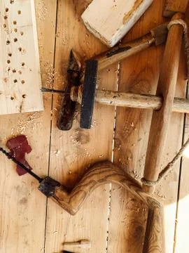 Tools for carpenter carpenter's work as a background Stock Photos