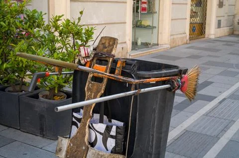 Tools of the city cleaner. Stock Photos