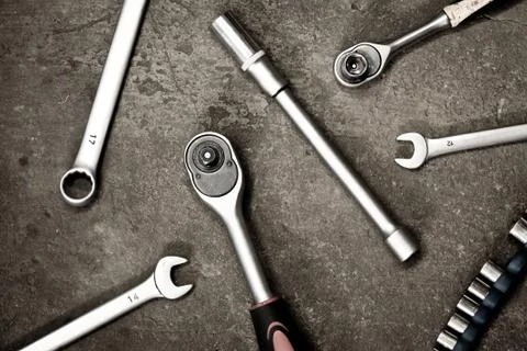 Tools closeup top shot Stock-Fotos