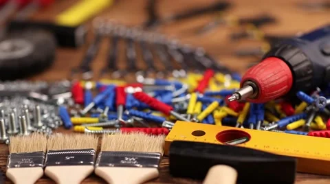 Tools, construction equipment concept Stock Footage 56305084