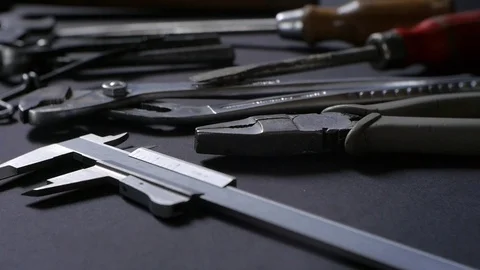 Tools for craftsmen. Camera closeup. Shallow depth of field - macro. Stock Footage 73462016