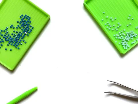 Tools for creating diamond embroidery isolated on white background. Needlewor Stock Photos