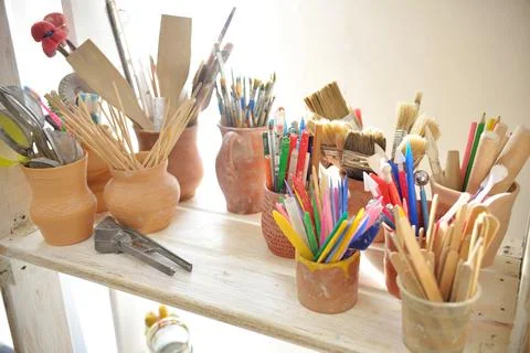 Tools for creating textures in clay sculpting or pottery. potter's tools conc Stock Photos