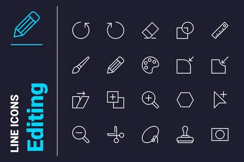 Tools to creative edit file icons set Stock Illustration