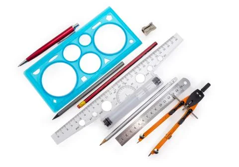 Tools for draftsmanship on a white background Stock Photos