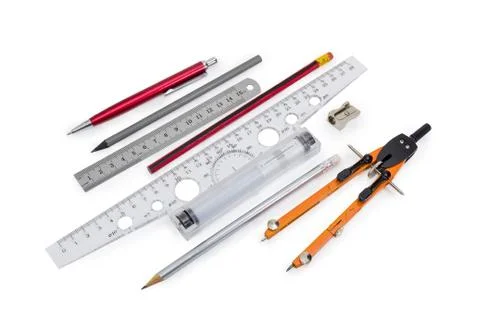 Tools for draftsmanship on a white background Stock Photos