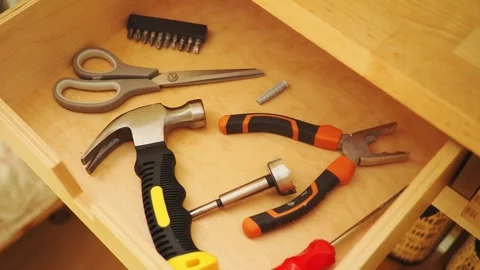 Tools in a drawer during home repair activity Stock Footage 340862892