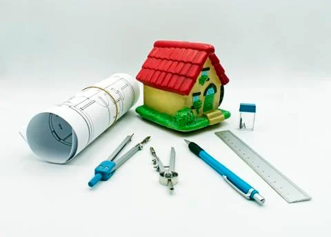 Tools for drawing on geometric background. Stock Photos