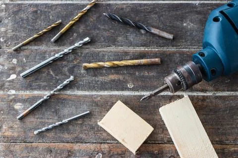 Tools for drill such as gimlet and drill bits. Foto stock