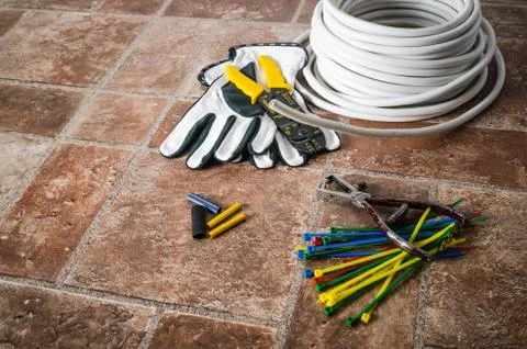 Tools for electrical installation, close-up Stock Photos