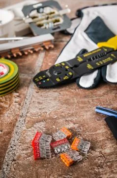 Tools for electrical installation, close-up Stock Photos