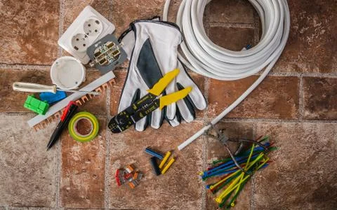 Tools for electrical installation, close-up Stock Photos