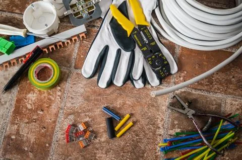 Tools for electrical installation, close-up Stock Photos